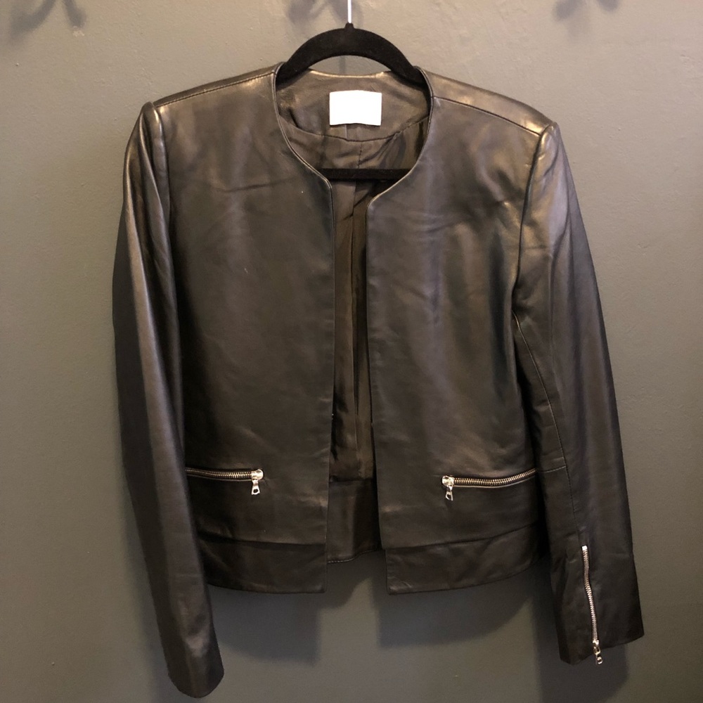 Sandro Collarless Leather Jacket